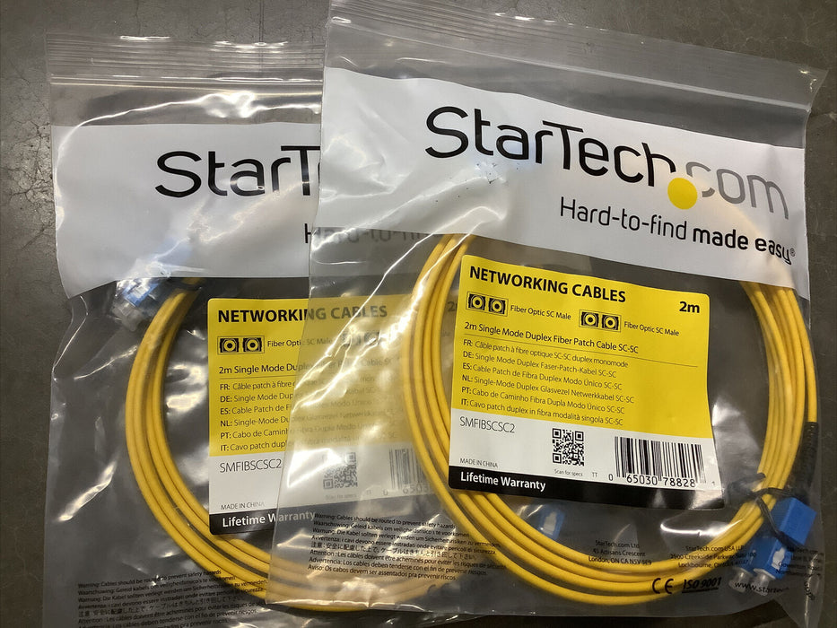 2x-StarTech-2m Fiber Optic Cable - Single-Mode Duplex-SC/SC